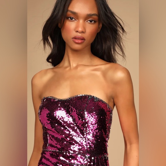 Lulus Hot Pink Sequin Strapless Mini Dress Ruched Bodycon NWT Medium - Picture 5 of 7